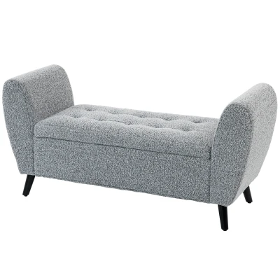 HOMCOM Upholstered Storage Bench with Arms, Modern Ottoman Bench for Bedroom, Entryway, and Living Room, Grey
