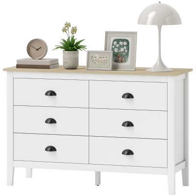 HOMCOM Chest of Drawers with Quiet Slides, Modern 6 Drawer Dresser for Bedroom, Closet, Living Room, Entryway, White