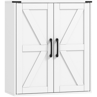 HOMCOM Bathroom Wall Cabinet, Wall Mounted Medicine Cabinet with Barn Doors and Adjustable Shelves, Over The Toilet, White