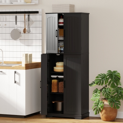 HOMCOM Tall Pantry Cabinet, 64" Storage Cabinet with Adjustable Shelves and 8 Door Spice Racks for Kitchen, Dining Room, Black