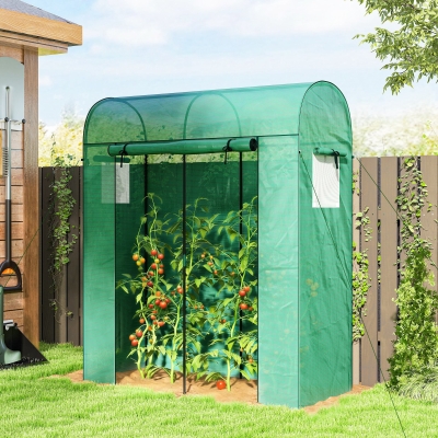Outsunny Mini Greenhouse, Portable Garden Green House with Roll-up Door and Mesh Windows, 6' x 2' x 6.6', Green