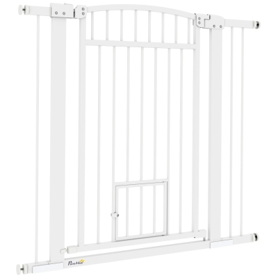 PawHut 30"-41" Extra Wide Pet Gate with Small Door, 37" H Dog Gate with 3-Inch and 5.5-Inch Extension Kit