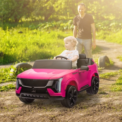 Qaba 2-Seater Ride on Truck, 12V Cadillac Escalade Licensed Kids Electric Car with Remote , Spring Suspension, Pink