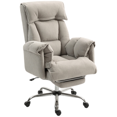 HOMCOM High Back Reclining Office Chair with Footrest, Light Taupe Gray