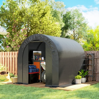 Outsunny 6' x 8' Outdoor Storage Shed, Heavy Duty Galvanized Steel Portable Shed for Bike, Motorcycle, Garden Tools, Black