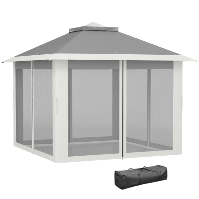 Outsunny 11' x 11' Pop Up Gazebo, Double Roof Foldable Height Adjustable Canopy Tent with Mesh Sidewalls, Carrying Bag, Dark Grey