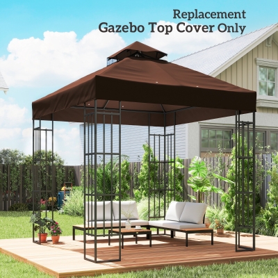 Outsunny 10' x 10' Gazebo Canopy Replacement Cover, 2-Tier Garden Gazebo Roof Replacement, UPF30+, TOP COVER ONLY, Coffee