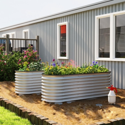 Outsunny 2Pcs Galvanized Raised Garden Bed, 6 x 2 x 2 ft Modular Metal Garden Beds with Rubber Strip Edging, Silver