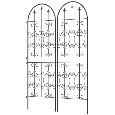 Outsunny Set of 2 Metal Garden Trellis, Decorative Trellis Panels, Scrollwork Design, 150 x 50 cm, Black