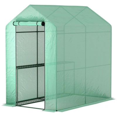 Outsunny Walk-in Greenhouse Outdoor Portable Plant Flower Growth Warm House with Roll-up Door, 73" x 47" x 75", Green