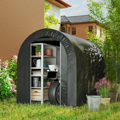 Outsunny 5' x 8' Outdoor Storage Shed, Heavy Duty Galvanized Steel Portable Shed for Bike, Motorcycle, Garden Tools, Black