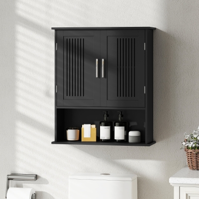 kleankin Modern Wall Mount Bathroom Cabinet, Storage Organizer with 2 Door Cabinet and Shelf, Black