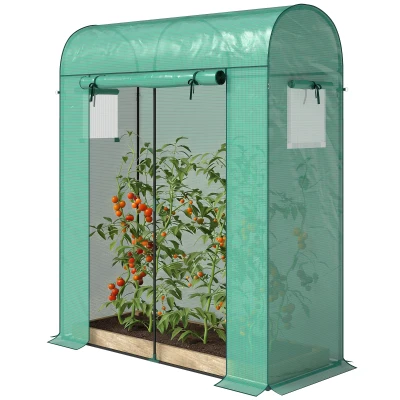 Outsunny Mini Greenhouse, Portable Garden Green House with Roll-up Door and Mesh Windows, 6' x 2' x 6.6', Green