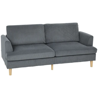 HOMCOM 3 Seater Sofa, 74" Modern Corduroy Upholstered Couch with Thick Spring Cushions, Solid Wood Legs, Armrests, Dark Grey
