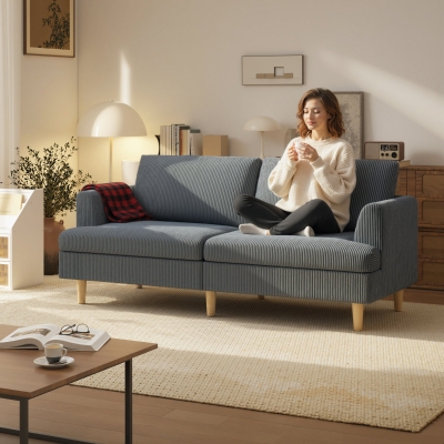 HOMCOM 3 Seater Sofa, 74" Modern Corduroy Upholstered Couch with Thick Spring Cushions, Solid Wood Legs, Armrests, Dark Grey