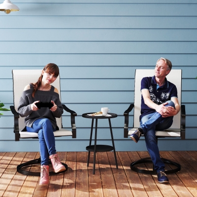 Outsunny Outdoor Swivel Dining Chairs Set of 2, High Back Swivel Chairs with All Weather Mesh for Deck, Backyard, Poolside, White