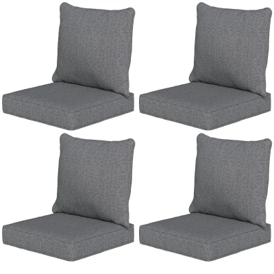 Outsunny Outdoor Chair Cushions Set of 4, Fade Resistant Patio Chair Cushions for Outdoor Furniture, 24" x 24", Grey