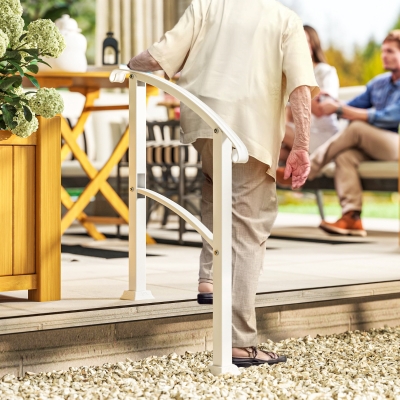 Outsunny 1-3 Step Handrails for Outdoor Steps, Porch Deck Railing, Metal Outdoor Stair Railing with Installation Kit, White