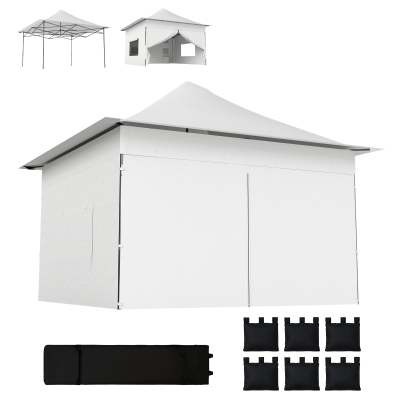 Outsunny 12 x 12 ft Pop Up Canopy Tent with Peak Top, UPF50+ 420D Outdoor Instant Canopy Shelter with Side Pockets, Silver