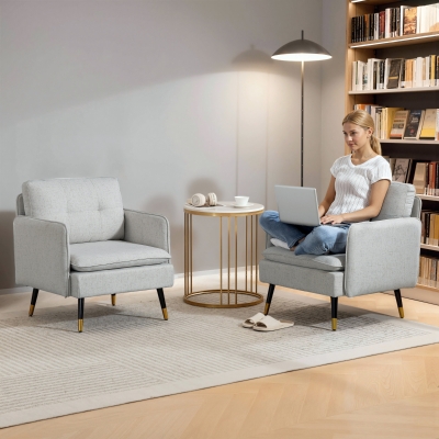 HOMCOM Accent Chairs Set of 2, Upholstered Armchairs with Tufted Back Cushion and Steel Legs for Living Room, Bedroom