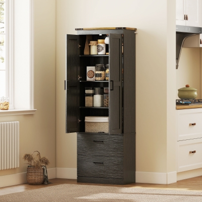 HOMCOM 67" Tall Kitchen Pantry Storage Cabinet, Kitchen Pantry Cabinet with Doors, Drawers and Adjustable Shelves, Black