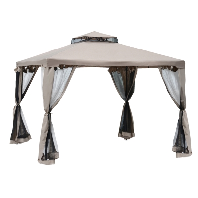 Outsunny 10' x 10' Patio Gazebo Pavilion, 2-Tier Roof Canopy Outdoor Event Party Tent with Steel Frame for Garden, Yard and Sun Shade Use, Brown