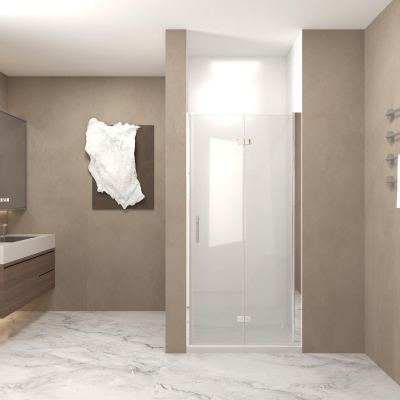 34” Bi-Fold Shower Door with Explosion-Proof Film and Tempered Glass, Chrome