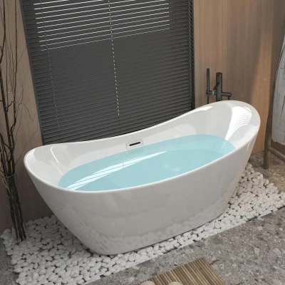 67" Acrylic Freestanding Tub with Adjustable Leveling Feet, Gloss White