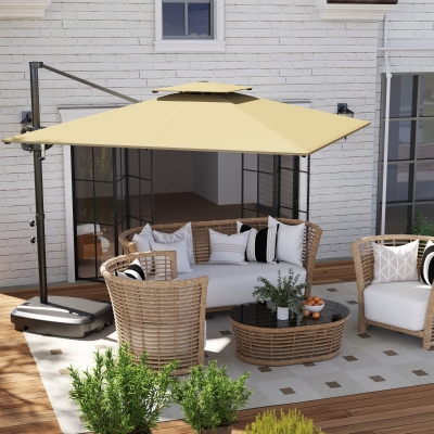 Outsunny Square Cantilever Patio Umbrella, Double Top Patio Hanging Offset Umbrella with Crank & Tilt, 8' x 9', khaki