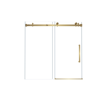Frameless Shower Door with Anti-Shatter Safety Film and Bottom Water-Blocking Strip, Brushed Gold