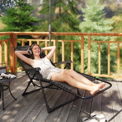 Outsunny Folding Zero Gravity Chair, 5-Position Adjustable Outdoor Lounge Chair Recliner with Headrest, Black