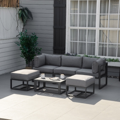 Outsunny 6 Pieces Patio Furniture Set, Space-Saving Sectional Outdoor Daybed with Aluminum Frame and Thickened Cushions, Grey