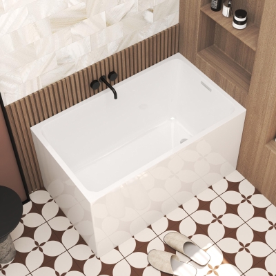 47" Acrylic Freestanding Bathtub with Built-In Seat, Gloss White