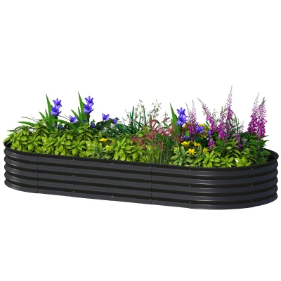 Outsunny 7' x 3' x 1' Large Outdoor Planter Box, Galvanized Raised Garden Bed with Metal Plant Stake, Black