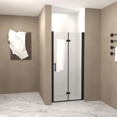 30" Bi-Fold Shower Door with Safety Film and Tempered Glass, Matte Black