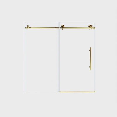 Frameless Sliding Shower Door with Smooth Quiet Stainless Steel Rollers & Round Tracks, Brushed Gold
