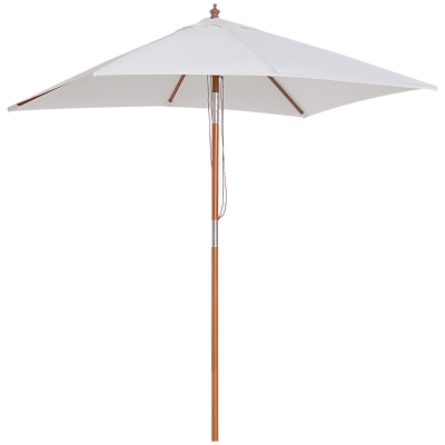 Outsunny 6.6x5ft  Fir Wooden Patio Umbrella Square Market Parasol Tilt Mechanism 6 Ribs Garden Sunshade, Cream White