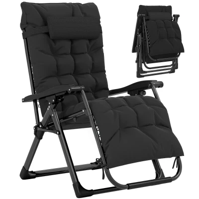 Outsunny Folding Garden Chair, Reclining Zero Gravity Chair, Sun Lounger with Cushion and Headrest, Black