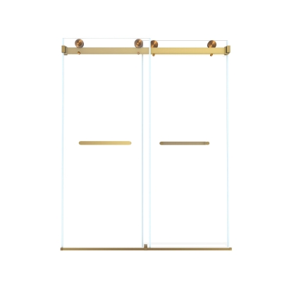 Frameless Double Sliding Shower Door with Silent Rollers, Brushed Gold