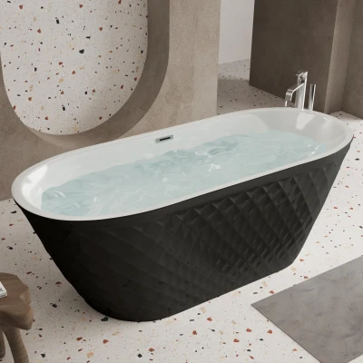 67" Freestanding Acrylic Bathtub with Spacious Oval Shape and Anti-Bacterial High-Gloss Finish, Black