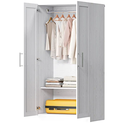 HOMCOM Wardrobe Cabinet with 2 Doors and Hanging Rod, Modern Armoire Wardrobe Closet for Bedroom, White Wood Effect