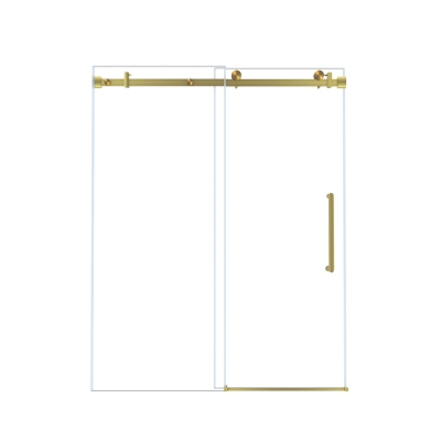 Frameless Shower Door with Anti-Shatter Safety Film and Bottom Water-Blocking Strip, Brushed Gold