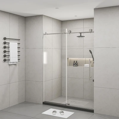 Frameless Shower Door with Stainless Steel Hardware, Brushed Nickel