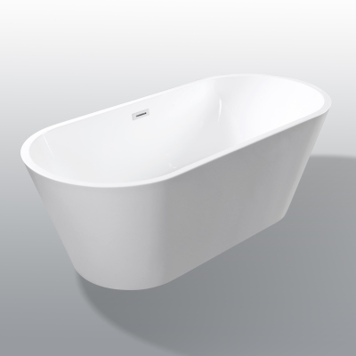 55" Freestanding Acrylic Soaking Bathtub with Double-Wall Insulation for Heat Retention, Gloss White