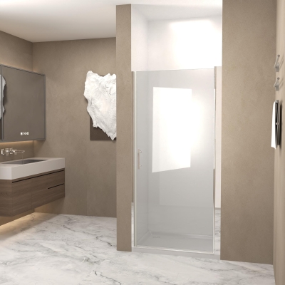 32" Pivot Shower Door with Explosion-Proof Film and Tempered Glass, 32" L x 0.5" W x 72" H, Chrome