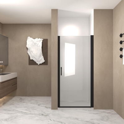 36" Pivot Shower Door with Protective Safety Film and Raised Water-Stop Strip, Matte Black