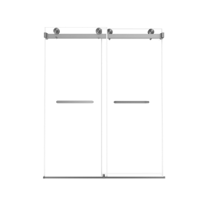 Frameless Double Sliding Shower Door with Silent Rollers, Brushed Nickel
