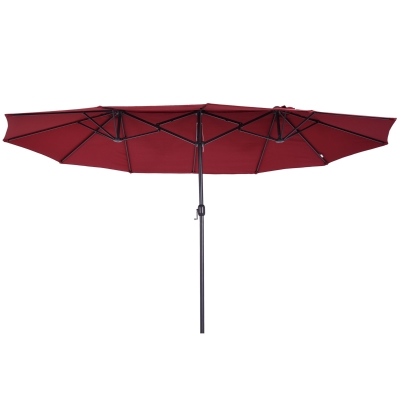 Outsunny 15ft Double-sided Patio Umbrella with Twin Canopy, Extra Large Outdoor Parasol with Crank for Pool, Deck, Market, Wine Red