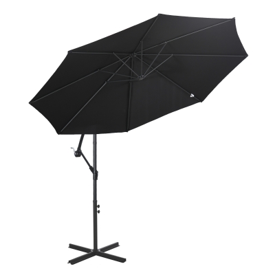 Outsunny 9.7ft Offset Patio UmbrellaCantilever Parasol with Crank Handle, 8 Ribs and Cross Base for Outdoor, Sun Shade, Black