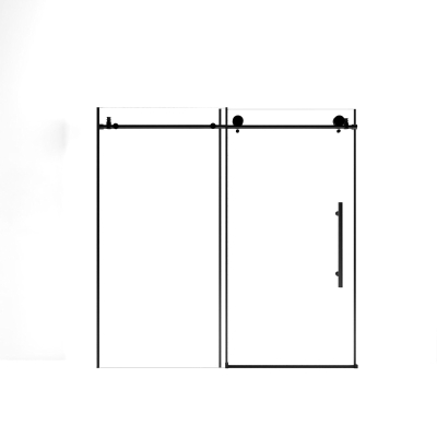 Frameless Sliding Shower Door with Smooth Quiet Stainless Steel Rollers & Round Tracks, Matte Black